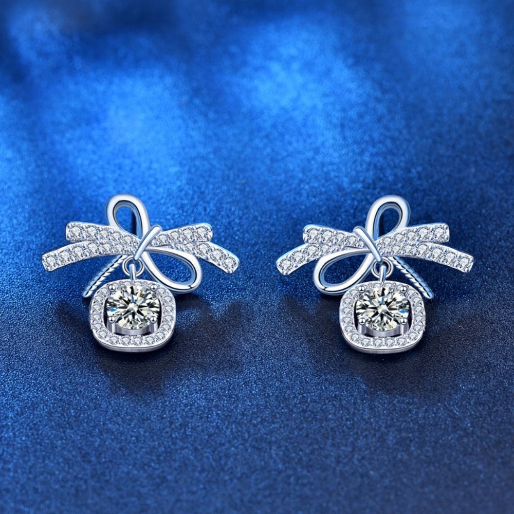 Certified 1ct. t.w. Diamond Moissanite Bow Knot Stud Earrings NEW - Picture 3 of 6